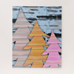 Puzzle Scène de paysage hivernal avec arbres rayés
