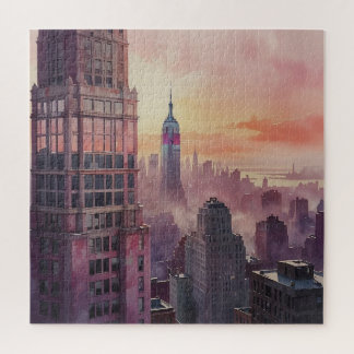 Puzzle Scène de paysage urbain au coucher de soleil rose