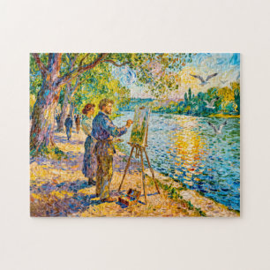 Puzzle Scène de peintre impressionniste au bord de la riv