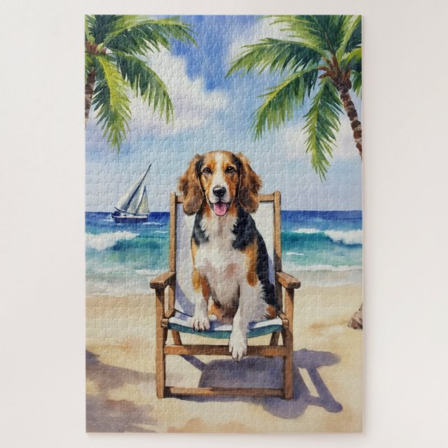 Puzzle Scène de plage avec Afghan Hound (Vertical)