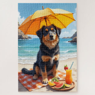 Puzzle Scène de plage avec Lundehund norvégien