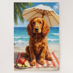 Puzzle Scène de plage avec Setter Rouge Irlandais