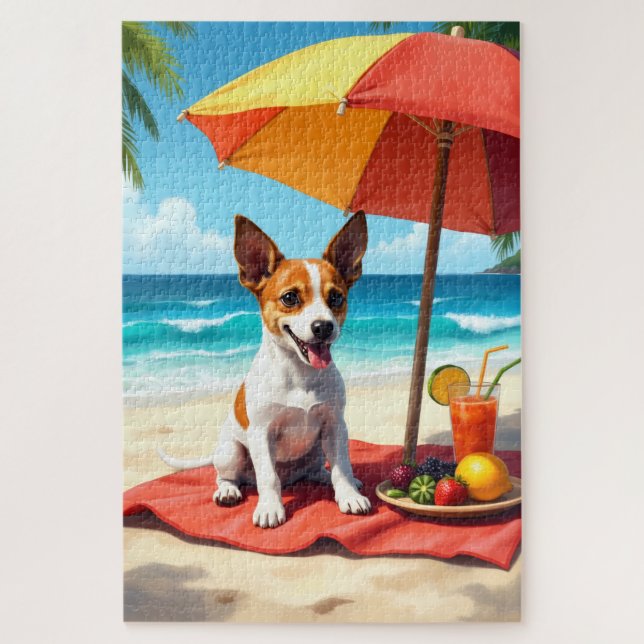 Puzzle Scène de plage avec un Jack Russell Terrier (Vertical)
