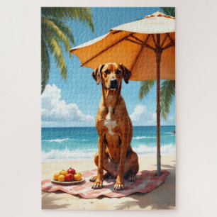 Puzzle Scène de plage avec un Rhodesian Ridgeback