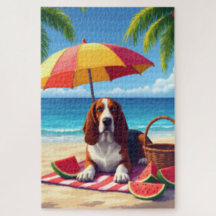 Puzzle Scène de plage estivale avec Basset Hound