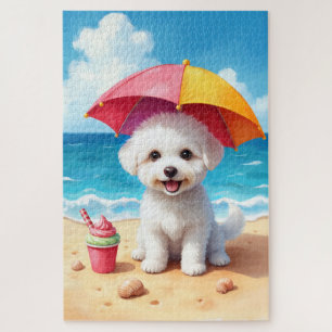 Puzzle Scène de plage estivale avec Bichon Frise