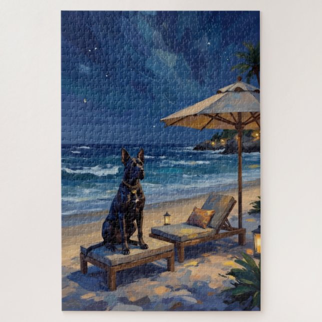 Puzzle Scène de plage nocturne de luxe Cane Corso (Vertical)