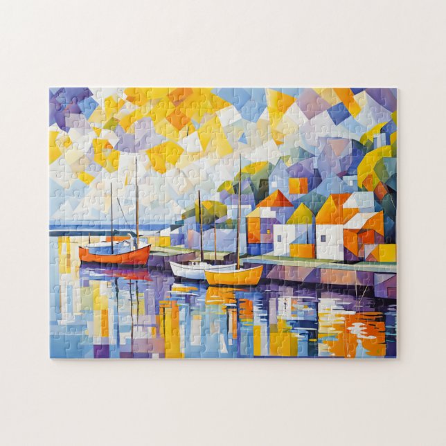 Puzzle Scène de port cubiste avec bateaux (Horizontal)