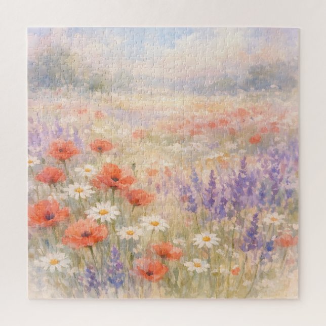 Puzzle Scène de prairie de fleurs sauvages à l'aquarelle (Vertical)