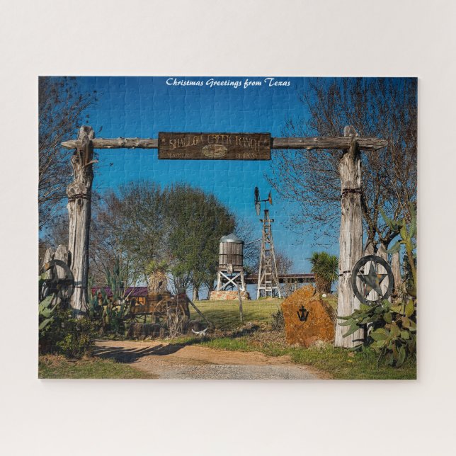 Puzzle Scène de ranch texan. Vœux de Noël (Horizontal)