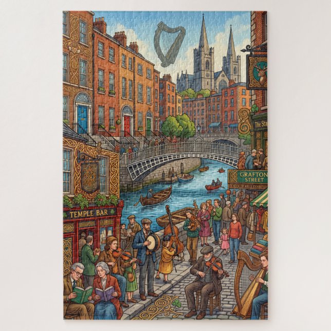 Puzzle Scène de rue à Dublin en Irlande & Temple Bar 1014 (Vertical)