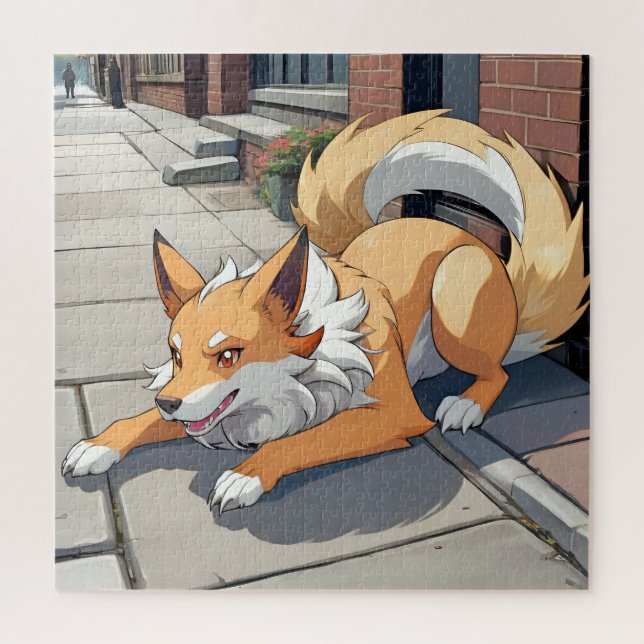 Puzzle Scène de rue avec un chien joueur (Vertical)