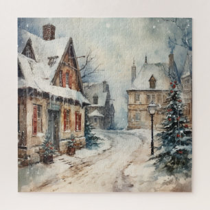 Puzzle Scène de rue Snowy vintage Noël 1930