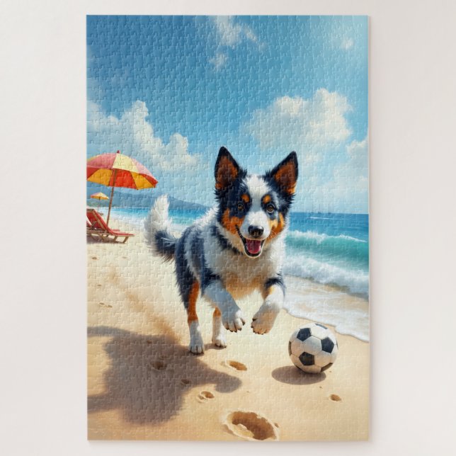 Puzzle Scène de sports de plage avec Blue Heeler (Vertical)