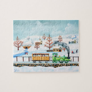 Puzzle Scène d'hiver d'art populaire de train de choo de