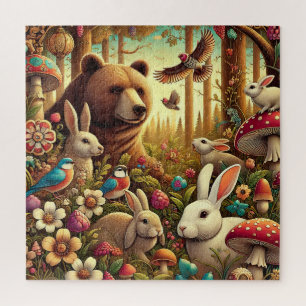 Puzzle Scène fantaisiste de la forêt avec des animaux mig