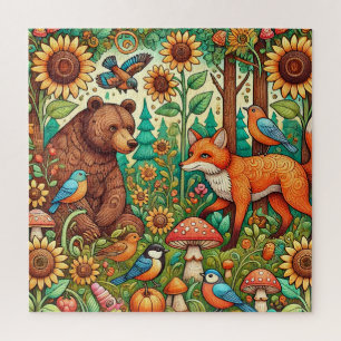 Puzzle Scène fantaisiste de la forêt avec des animaux mig