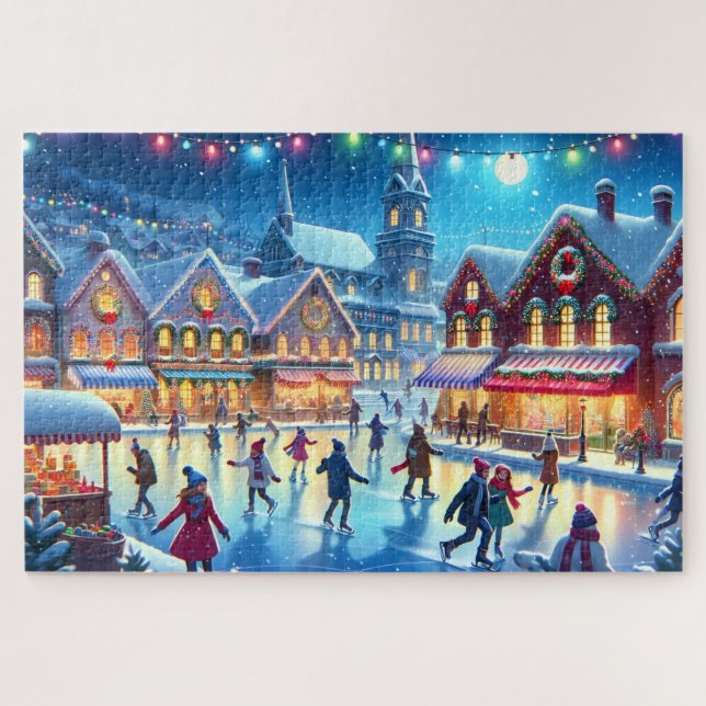 Puzzle Scène festive de patinage sur glace de Noël (Horizontal)