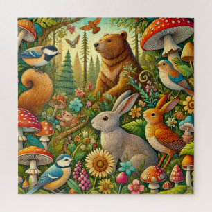 Puzzle Scène forestière avec des animaux mignons