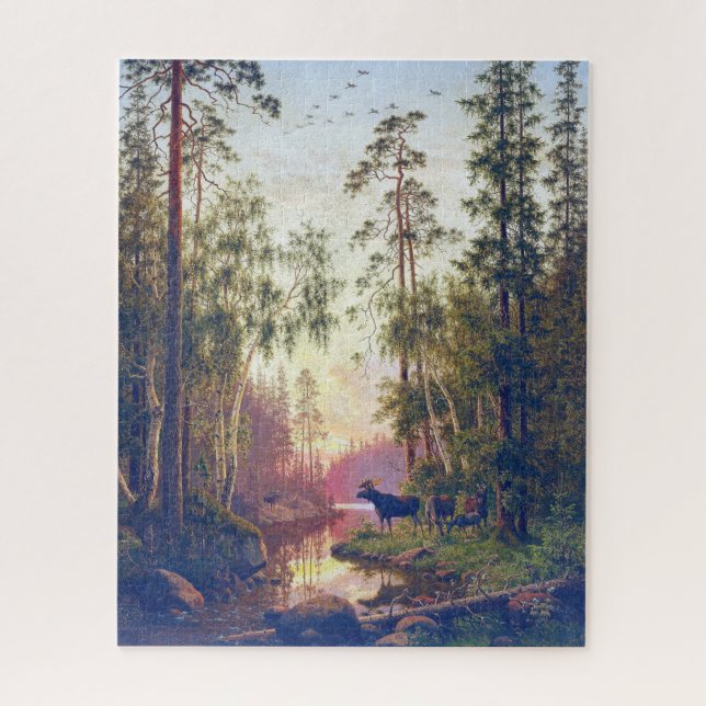 Puzzle Scène forestière avec élan taureau et vache Carl B (Vertical)