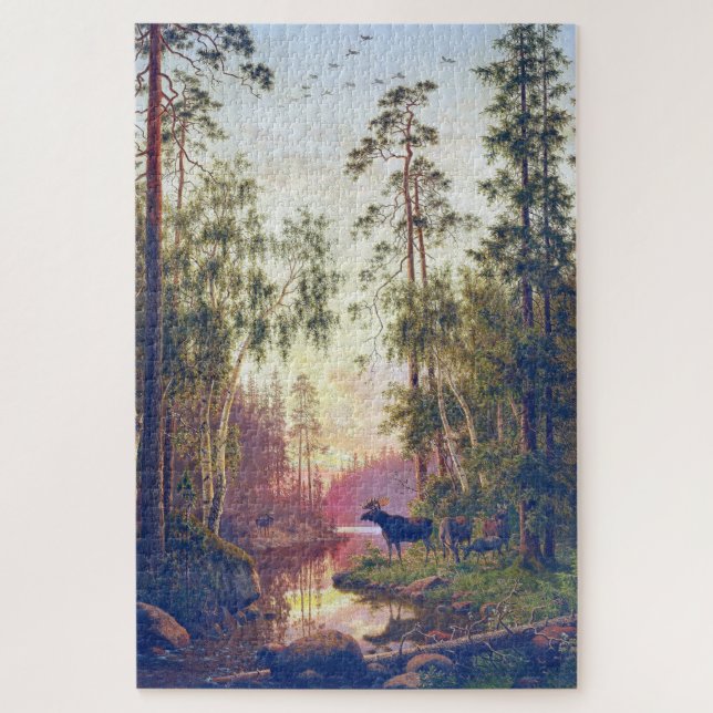 Puzzle Scène forestière avec élan taureau et vache Carl B (Vertical)