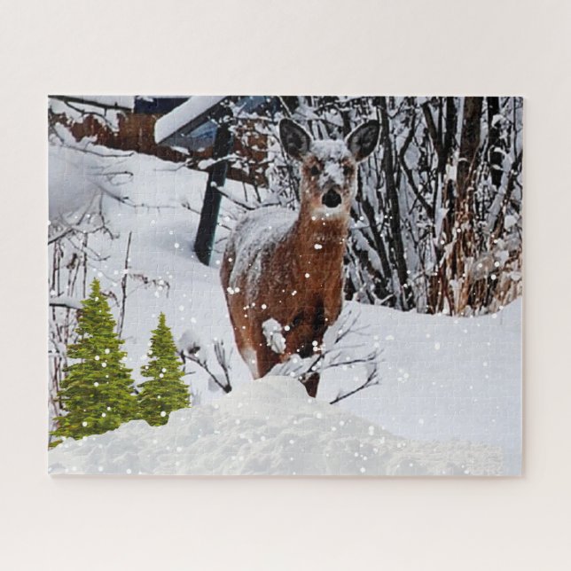 Puzzle Scène hivernale enneigée avec faune de cerfs mulet (Horizontal)