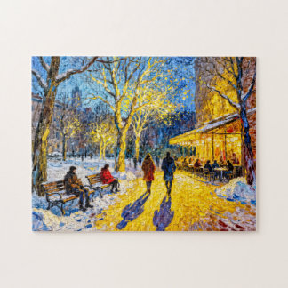 Puzzle Scène impressionniste de parc de ville hivernal av
