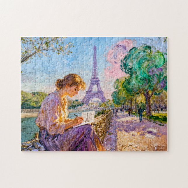 Puzzle Scène impressionniste de Paris au bord de la riviè (Horizontal)