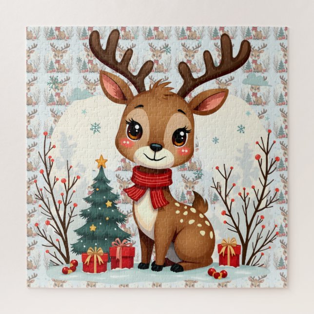 Puzzle Scène mignonne de rennes de Noël dans une forêt en (Vertical)
