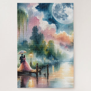 Puzzle Scène nocturne romantique à l'aquarelle sous le cl