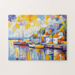 Puzzle Scène portuaire cubiste avec bateaux