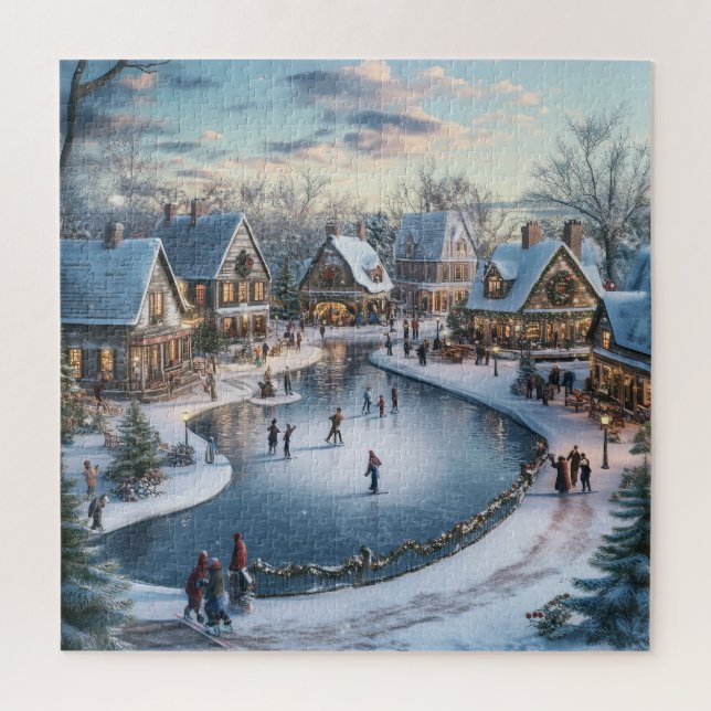 Puzzle Scène traditionnelle de village de Noël enneigé (Vertical)