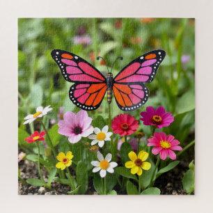 Puzzle Scène vibrante de jardin avec papillon monarque
