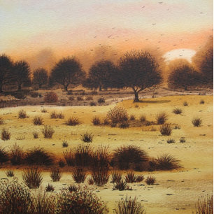 Puzzle scenic landscape sunset over woodland plains art