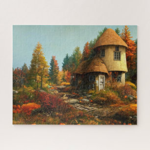 Puzzle Scenic View of a Medieval Cottage in Autumn Forest
