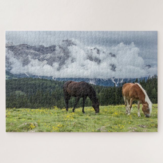 Puzzle Scénique Montagne Chevaux Paysage (Horizontal)