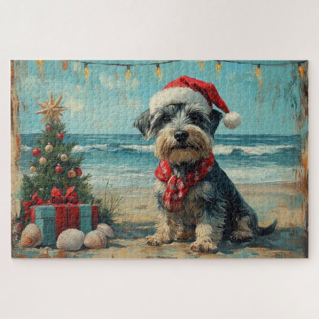 Puzzle Schnauzer Chien Noël Plage Vintage (Horizontal)