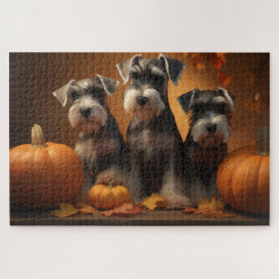 Puzzle Schnauzer Chiot Automne Citrouille de plaisir