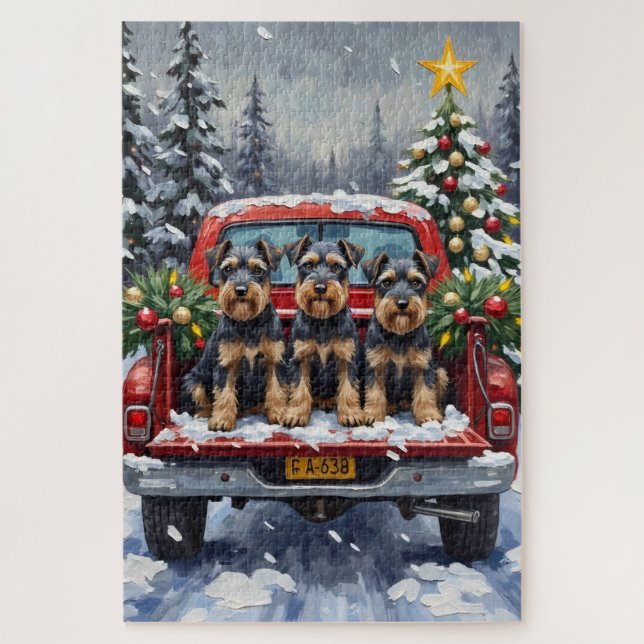 Puzzle Schnauzer Christmas Red Truck Holiday (Vertical)