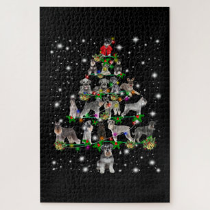Puzzle Schnauzer Christmas Tree Covered By Flashlight