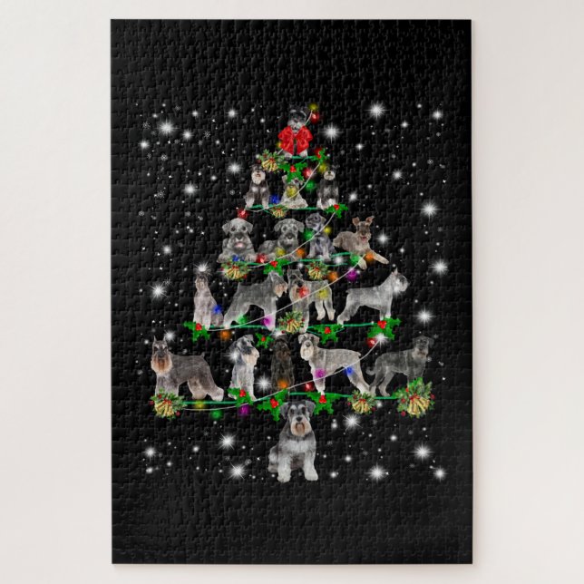 Puzzle Schnauzer Christmas Tree Covered By Flashlight (Vertical)