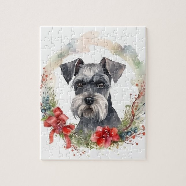Puzzle Schnauzer Christmas Wreath Festive Pup (Vertical)