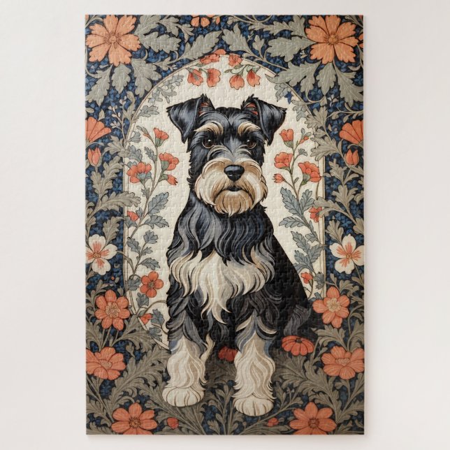 Puzzle Schnauzer élégant floral inspiré de William Morris (Vertical)
