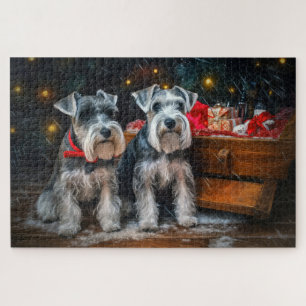 Puzzle Schnauzer enneigé traîneau décoration de Noël
