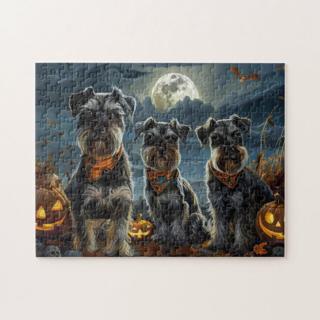 Puzzle Schnauzer Halloween Éffrayant (Horizontal)