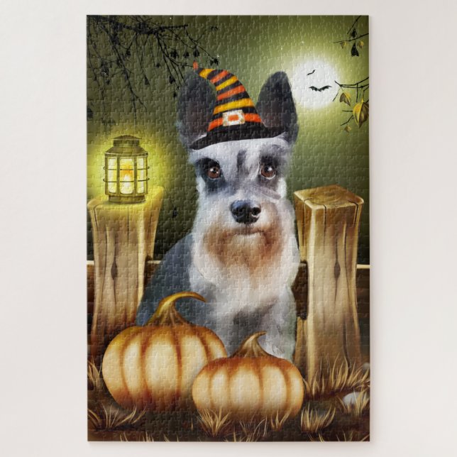 Puzzle Schnauzer miniature Halloween Jigsaw Puzzle. (Vertical)