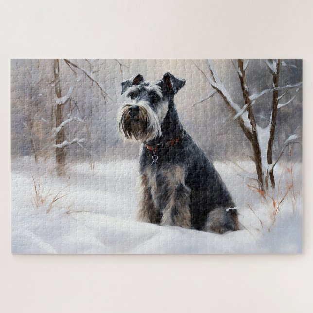 Puzzle Schnauzer Miniature Laisser neiger Noël (Horizontal)