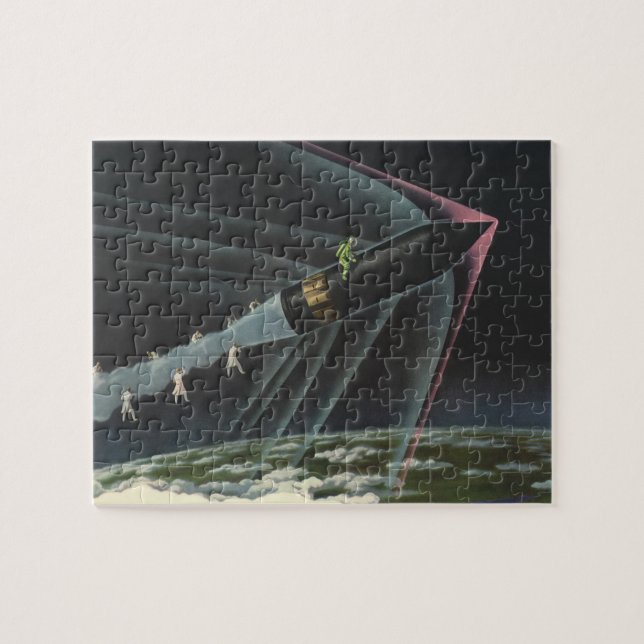 Puzzle Science-fiction vintage d'un astronaute chevauchan (Horizontal)