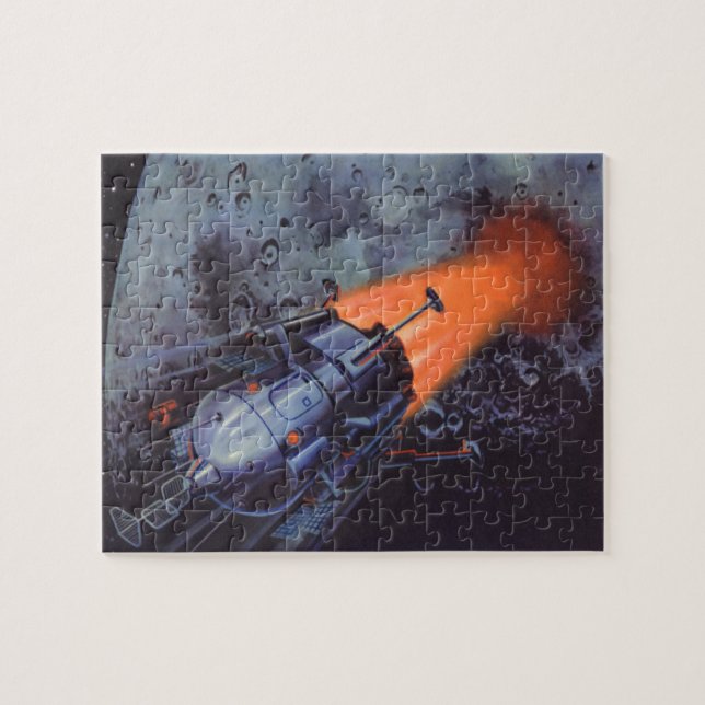 Puzzle Science-fiction vintage, fusée lunaire décollant (Horizontal)