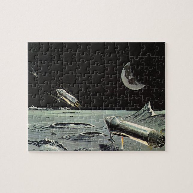Puzzle Science-fiction vintage, Fusées spatiales Lune Pla (Horizontal)